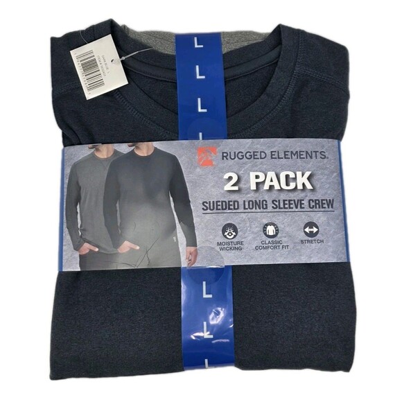 Rugged Elements Men's L Sueded Long Sleeve Crew Tee 2-pack Grey & Dark Blue - Picture 2 of 7